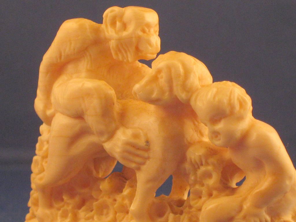 c1800 European Ivory & Silver Carving - Boy & Monkey on Dog c1800 European Ivory & Silver Carving - Boy & Monkey on Dog