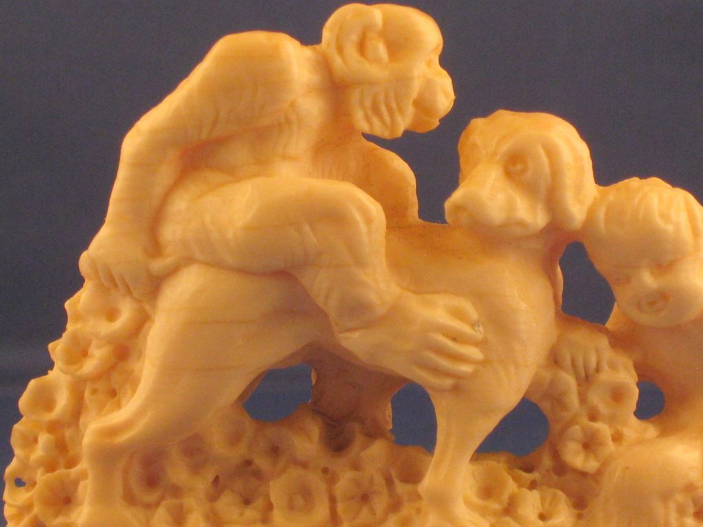 c1800 European Ivory & Silver Carving - Boy & Monkey on Dog c1800 European Ivory & Silver Carving - Boy & Monkey on Dog