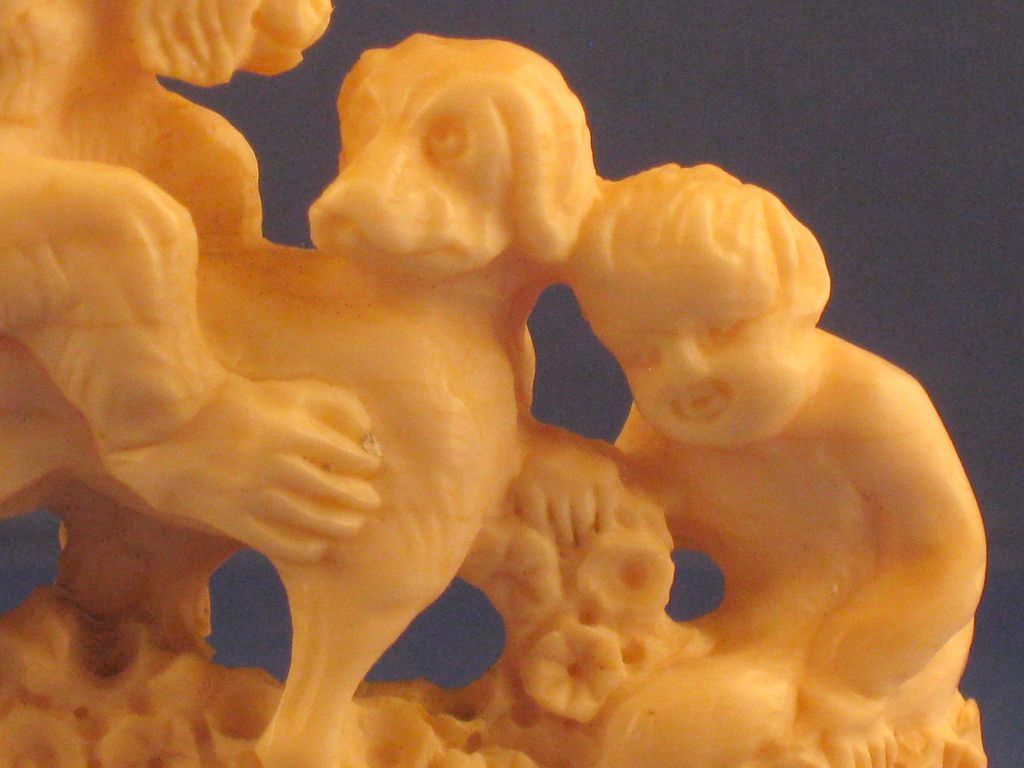 c1800 European Ivory & Silver Carving - Boy & Monkey on Dog c1800 European Ivory & Silver Carving - Boy & Monkey on Dog