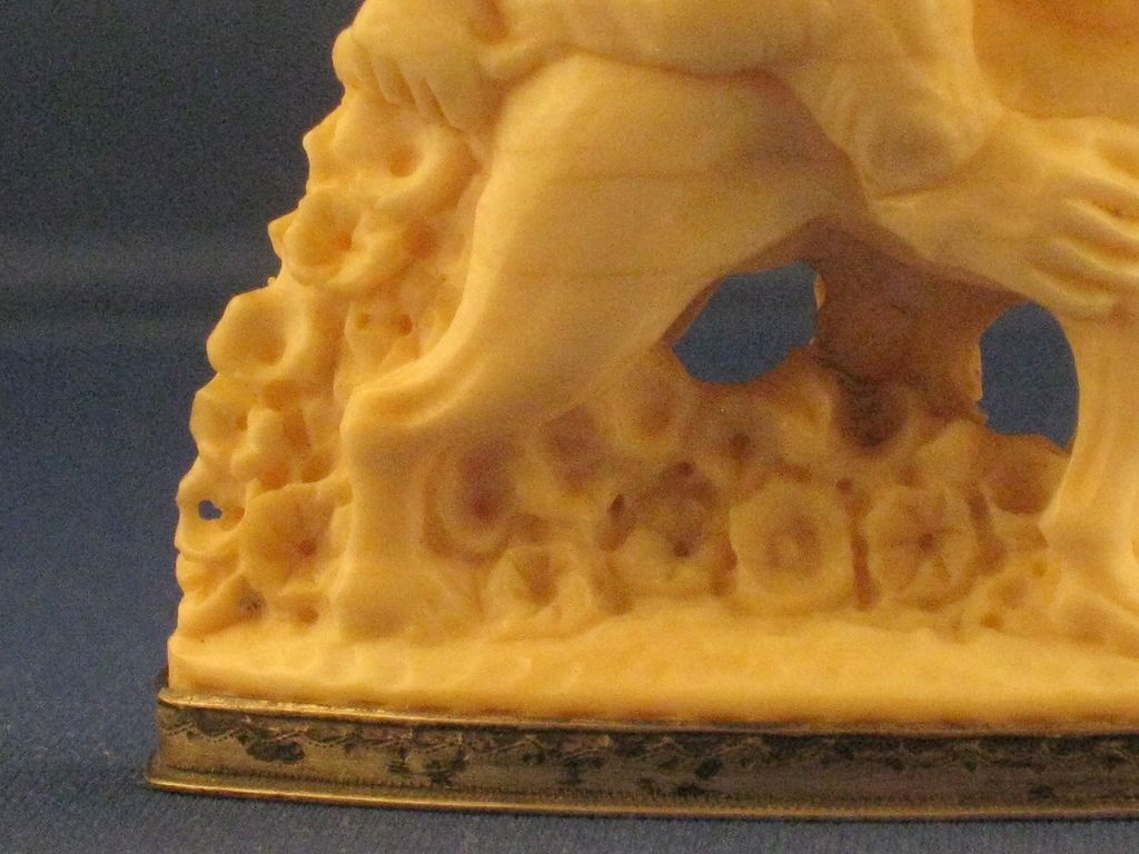 c1800 European Ivory & Silver Carving - Boy & Monkey on Dog c1800 European Ivory & Silver Carving - Boy & Monkey on Dog