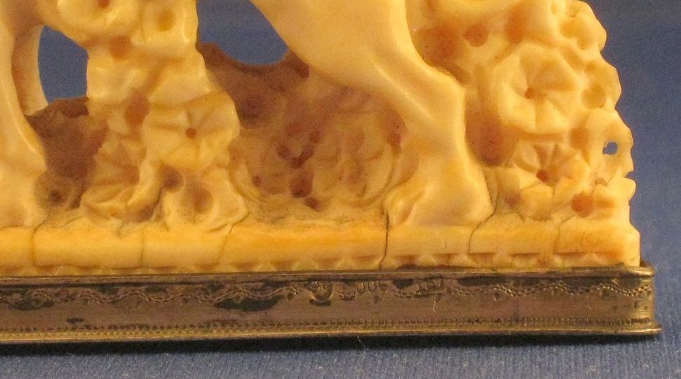 c1800 European Ivory & Silver Carving - Boy & Monkey on Dog c1800 European Ivory & Silver Carving - Boy & Monkey on Dog