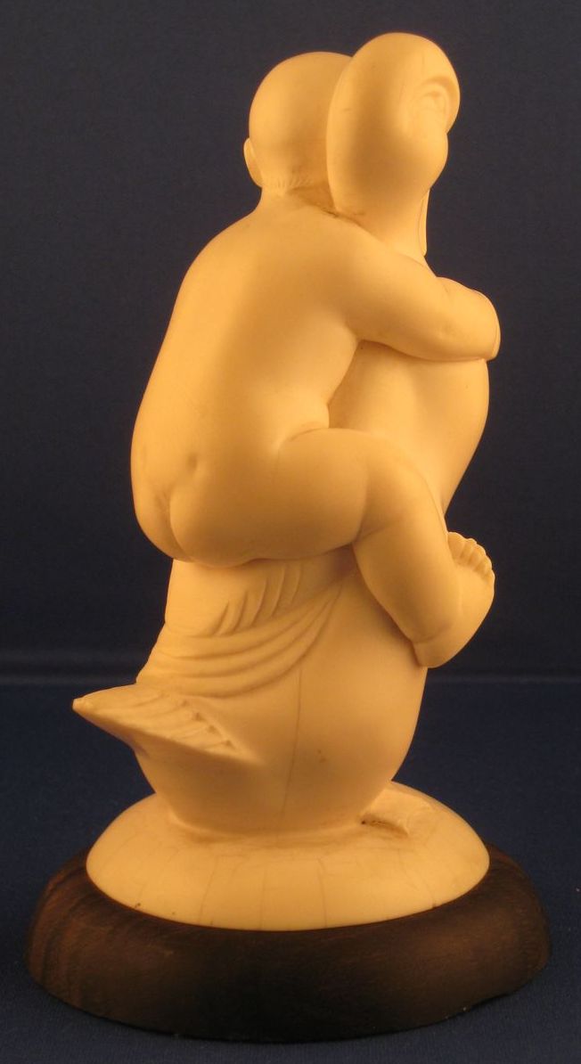 HEAVY DIEPPE Carved Ivory Figure of Child Riding a Duck, French HEAVY DIEPPE Carved Ivory Figure of Child Riding a Duck, French