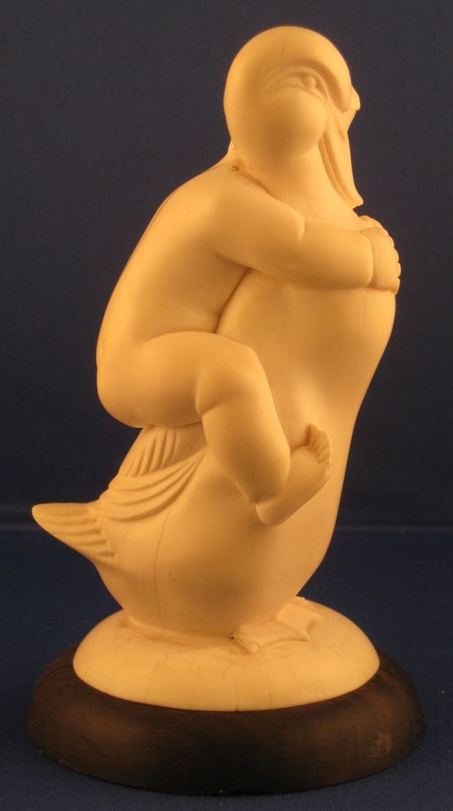 HEAVY DIEPPE Carved Ivory Figure of Child Riding a Duck, French HEAVY DIEPPE Carved Ivory Figure of Child Riding a Duck, French