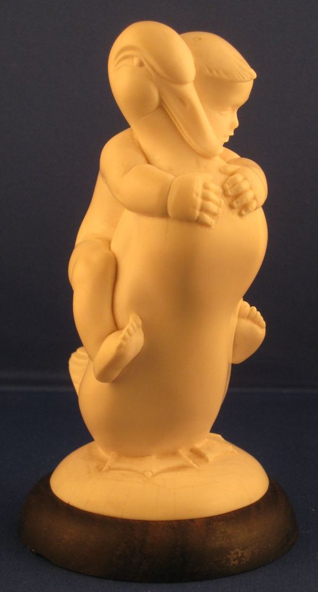HEAVY DIEPPE Carved Ivory Figure of Child Riding a Duck, French HEAVY DIEPPE Carved Ivory Figure of Child Riding a Duck, French