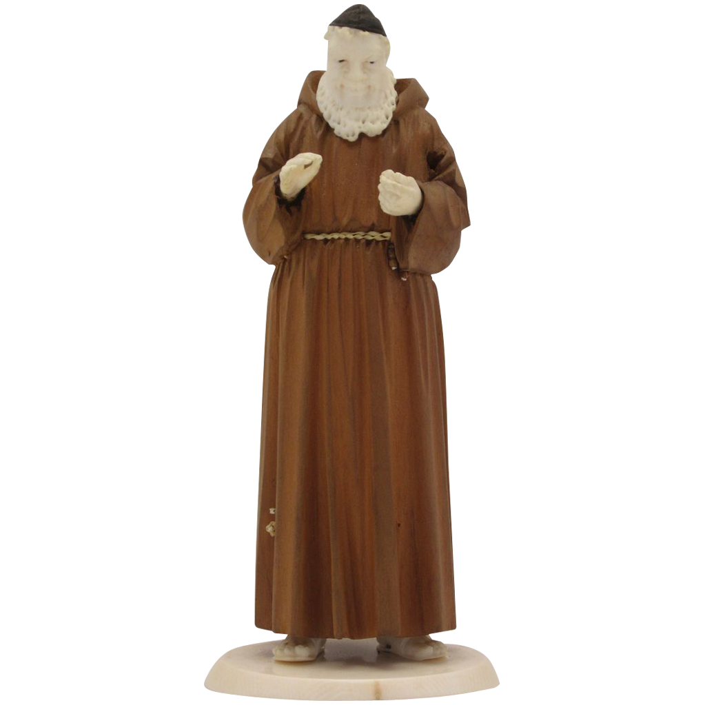 19c Black Forest Carved Ivory & Wood Figure of a Monk 19c Black Forest Carved Ivory & Wood Figure of a Monk