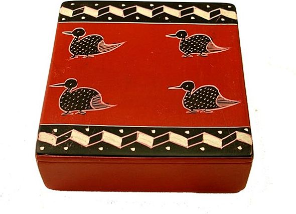 Fair Trade Red Soapstone Box with Guinea Fowl Motif Fair Trade Red Soapstone Box with Guinea Fowl Motif