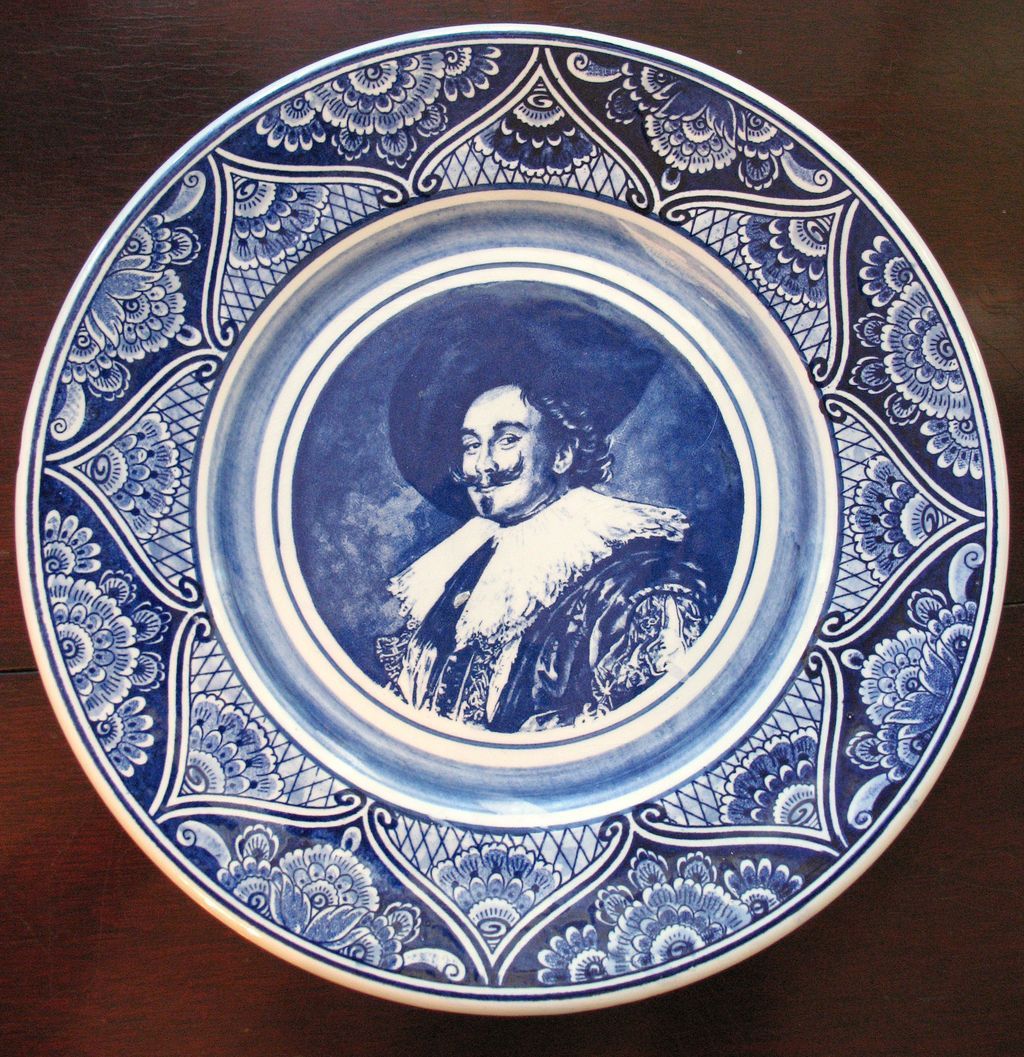 Vintage Blue Delfts, Portrait by Frans Hals, Hand painted, Holland Vintage Blue Delfts, Portrait by Frans Hals, Hand painted, Holland
