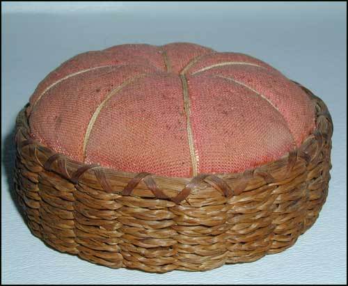 Sweet Grass Basket Pin Cushion Double Lashed Rim Antique Sweet Grass Basket Pin Cushion Double Lashed Rim Antique