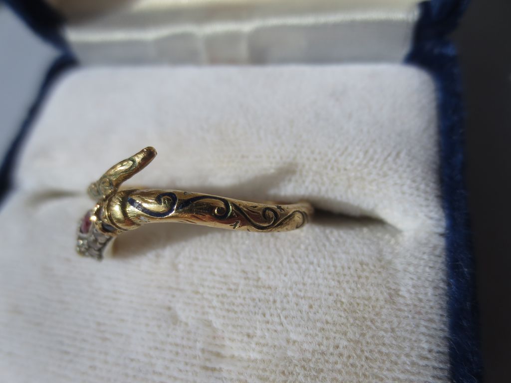 For Julie! Ultra Rare Gold Diamond Ruby and Sapphire and Enamel Serpent or Snake Ring ~ Antique Georgian Period For Julie! Ultra Rare Gold Diamond Ruby and Sapphire and Enamel Serpent or Snake Ring ~ Antique Georgian Period
