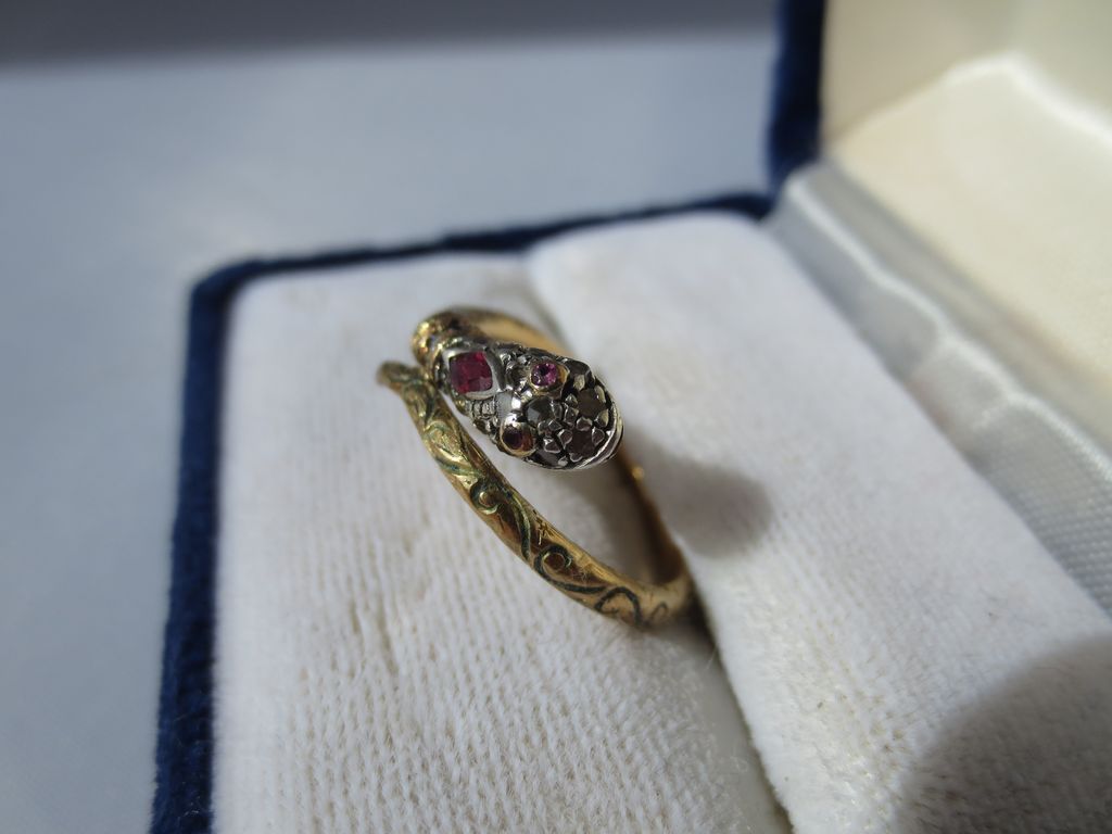 For Julie! Ultra Rare Gold Diamond Ruby and Sapphire and Enamel Serpent or Snake Ring ~ Antique Georgian Period For Julie! Ultra Rare Gold Diamond Ruby and Sapphire and Enamel Serpent or Snake Ring ~ Antique Georgian Period