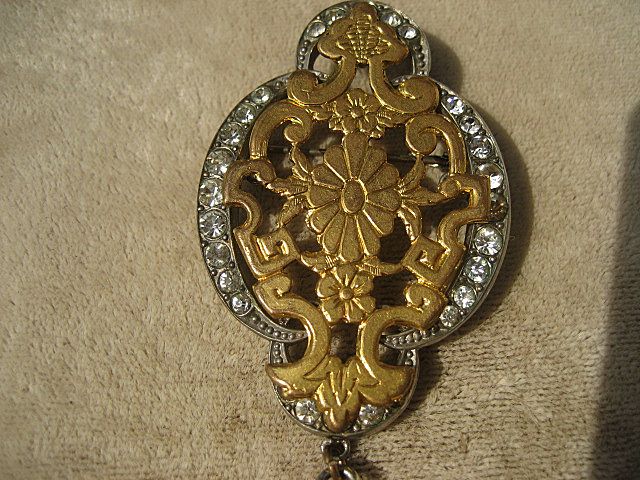 Antique French Paste Brooch with Mesh Dangle ~ Gold Filled and SIlver Victorian Period Antique French Paste Brooch with Mesh Dangle ~ Gold Filled and SIlver Victorian Period