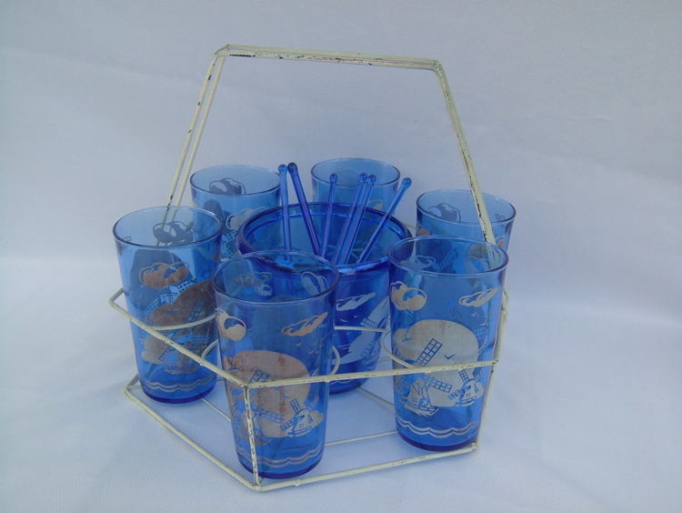 Cobalt Windmill Pattern Glass Set Cobalt Windmill Pattern Glass Set