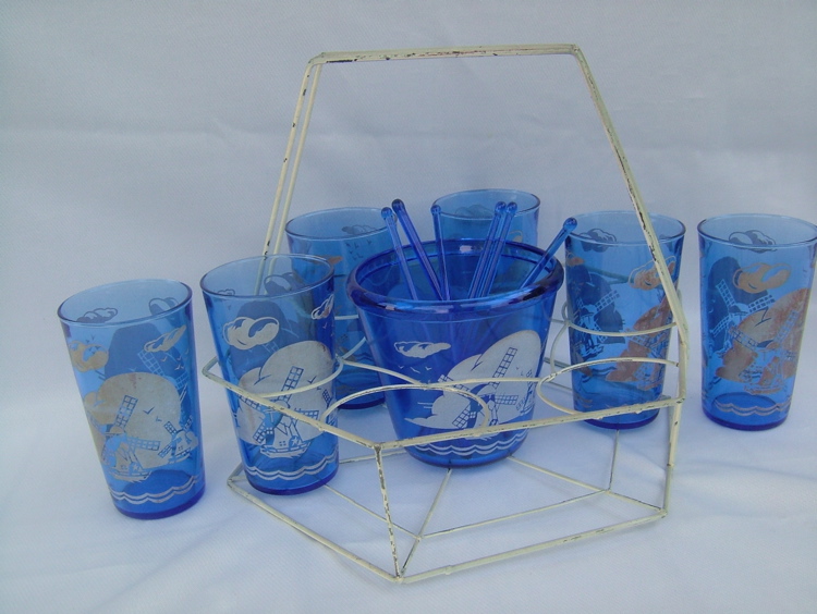 Cobalt Windmill Pattern Glass Set Cobalt Windmill Pattern Glass Set