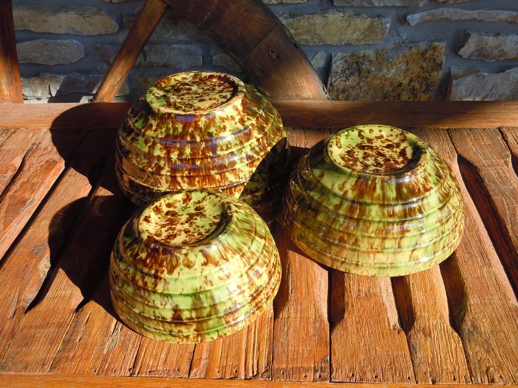 Morton Pottery Spongeware Bowl Set Woodland Rockingham Glaze Morton Pottery Spongeware Bowl Set Woodland Rockingham Glaze