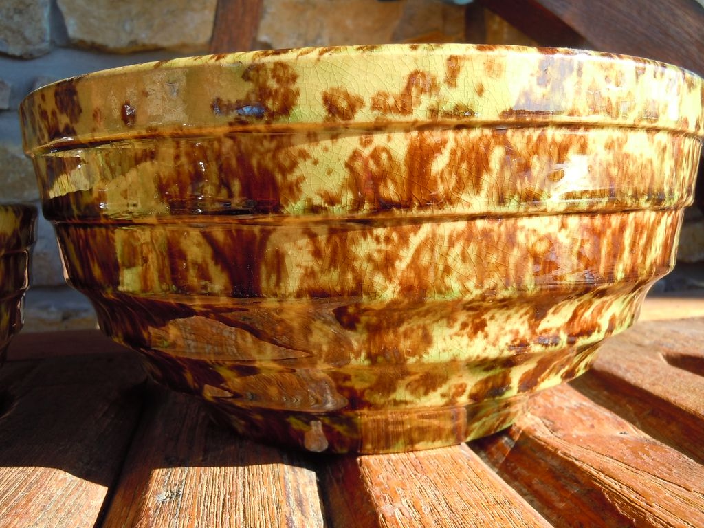 Morton Pottery Spongeware Bowl Set Woodland Rockingham Glaze Morton Pottery Spongeware Bowl Set Woodland Rockingham Glaze