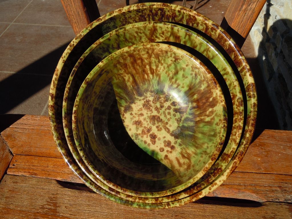 Morton Pottery Spongeware Bowl Set Woodland Rockingham Glaze Morton Pottery Spongeware Bowl Set Woodland Rockingham Glaze