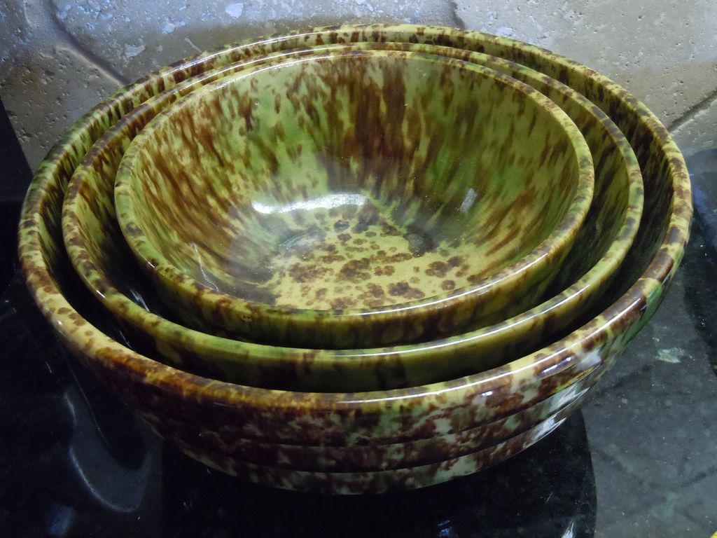 Morton Pottery Spongeware Bowl Set Woodland Rockingham Glaze Morton Pottery Spongeware Bowl Set Woodland Rockingham Glaze