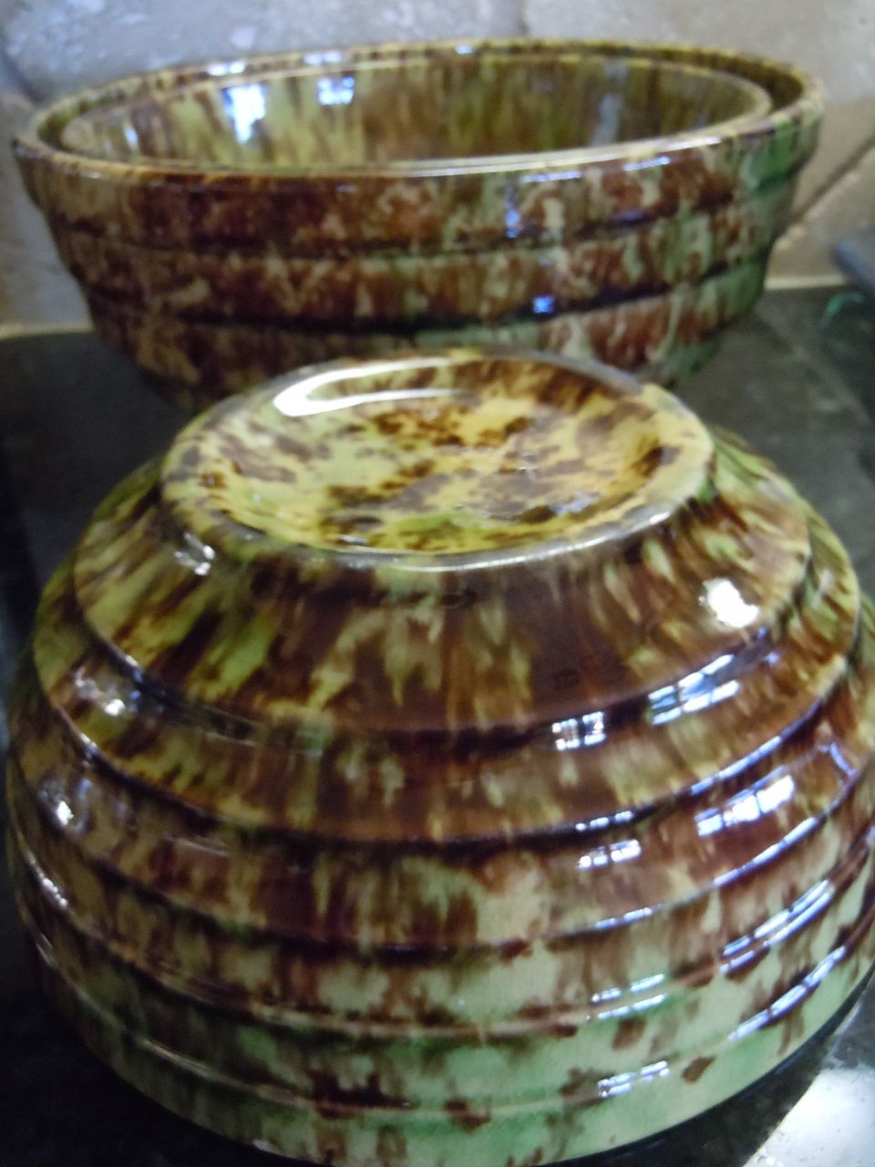 Morton Pottery Spongeware Bowl Set Woodland Rockingham Glaze Morton Pottery Spongeware Bowl Set Woodland Rockingham Glaze
