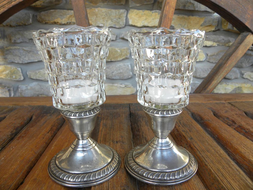 Sterling Candle Holders with Fostoria American Votives Sterling Candle Holders with Fostoria American Votives