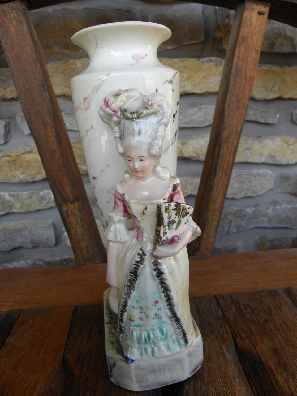 English Lady Figurine Urn Vase English Lady Figurine Urn Vase