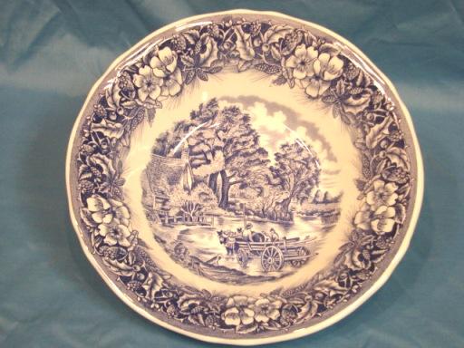 Vintage Blue & White Serving Salad Bowl Peasant Scene Italy Ceramic Pottery Vintage Blue & White Serving Salad Bowl Peasant Scene Italy Ceramic Pottery