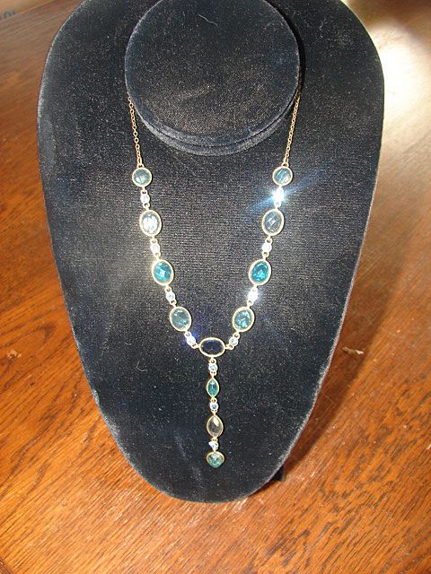 Edwardian Y Style Aqua Forest and Teal stone necklace Earrings Edwardian Y Style Aqua Forest and Teal stone necklace Earrings