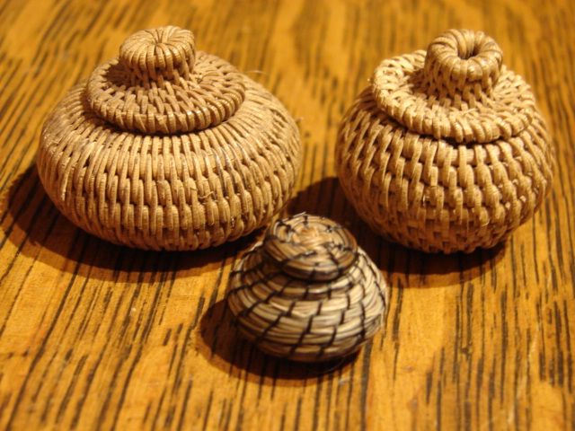 3 Miniature Papago Native American Woven Covered Baskets Dollhouse Size Free Shipping 3 Miniature Papago Native American Woven Covered Baskets Dollhouse Size Free Shipping