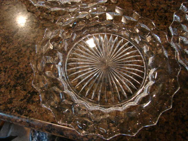 2 Fostoria Glass American 9 ½" Dinner Plates Free Shipping 2 Fostoria Glass American 9 ½" Dinner Plates Free Shipping