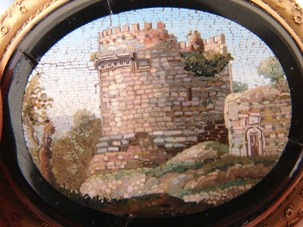 Grand Tour Micro Mosaic Brooch Pendent 14 K Gold Onyx Museum Quality Circa 1840-1850 Grand Tour Micro Mosaic Brooch Pendent 14 K Gold Onyx Museum Quality Circa 1840-1850