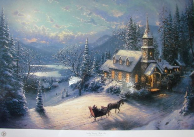 Thomas Kincade Limited Edition Print Sunday Evening Sleigh Ride Moonlit Village II Series Original 444/2850 Rare Thomas Kincade Limited Edition Print Sunday Evening Sleigh Ride Moonlit Village II Series Original 444/2850 Rare