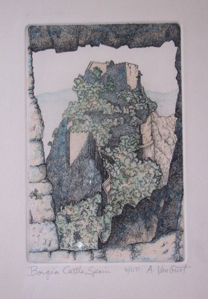 Fine Art Limited Edition Vintage Print "Borgia Castle Spain" Andors Van Groot Fine Art Limited Edition Vintage Print "Borgia Castle Spain" Andors Van Groot