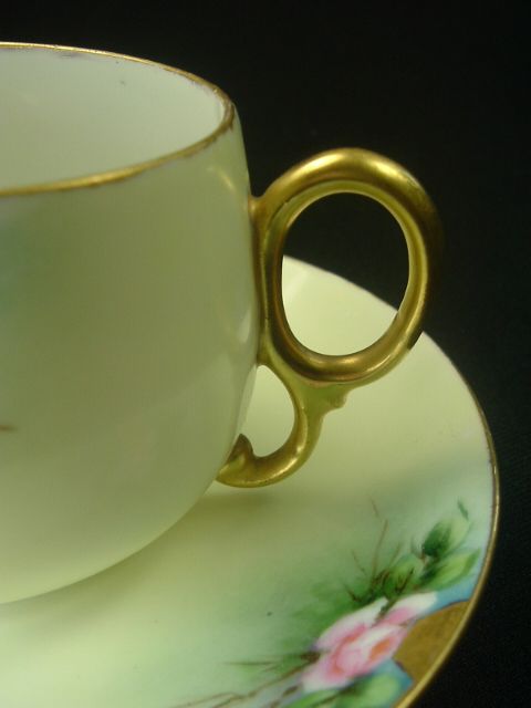 Hand Painted Roses and Gold Cup and Saucer, Germany Hand Painted Roses and Gold Cup and Saucer, Germany