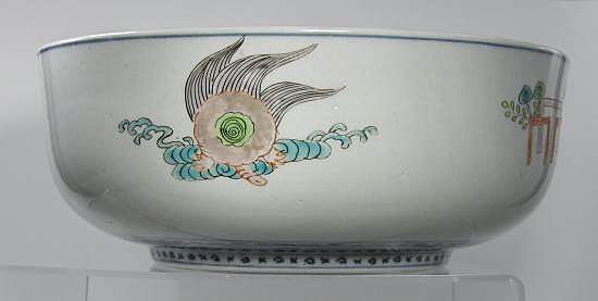Japanese Imari Porcelain Bowl Hokusai Print of Fishermen ca 19th c. Japanese Imari Porcelain Bowl Hokusai Print of Fishermen ca 19th c.