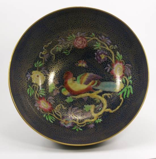 Copeland Spode Gold-Net Lustre Luster Cobalt Parrot Bowl Bone China ca. 1916 Copeland Spode Gold-Net Lustre Luster Cobalt Parrot Bowl Bone China ca. 1916