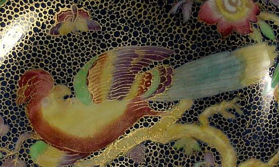 Copeland Spode Gold-Net Lustre Luster Cobalt Parrot Bowl Bone China ca. 1916 Copeland Spode Gold-Net Lustre Luster Cobalt Parrot Bowl Bone China ca. 1916