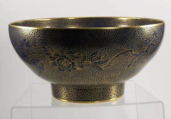 Copeland Spode Gold-Net Lustre Luster Cobalt Parrot Bowl Bone China ca. 1916 Copeland Spode Gold-Net Lustre Luster Cobalt Parrot Bowl Bone China ca. 1916