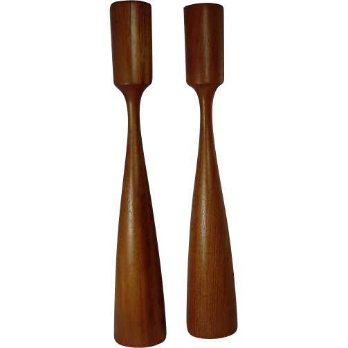 Pair Danish Mid Century Modern Candlesticks Brass Inserts 11" t Pair Danish Mid Century Modern Candlesticks Brass Inserts 11" t