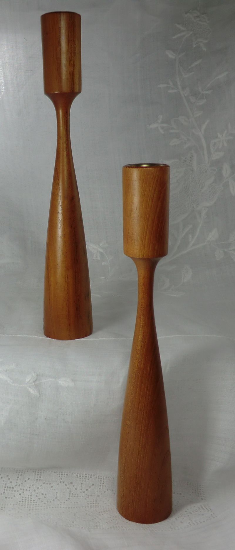 Pair Danish Mid Century Modern Candlesticks Brass Inserts 11" t Pair Danish Mid Century Modern Candlesticks Brass Inserts 11" t