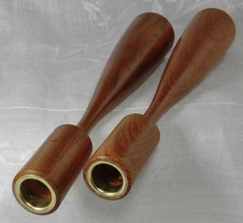 Pair Danish Mid Century Modern Candlesticks Brass Inserts 11" t Pair Danish Mid Century Modern Candlesticks Brass Inserts 11" t