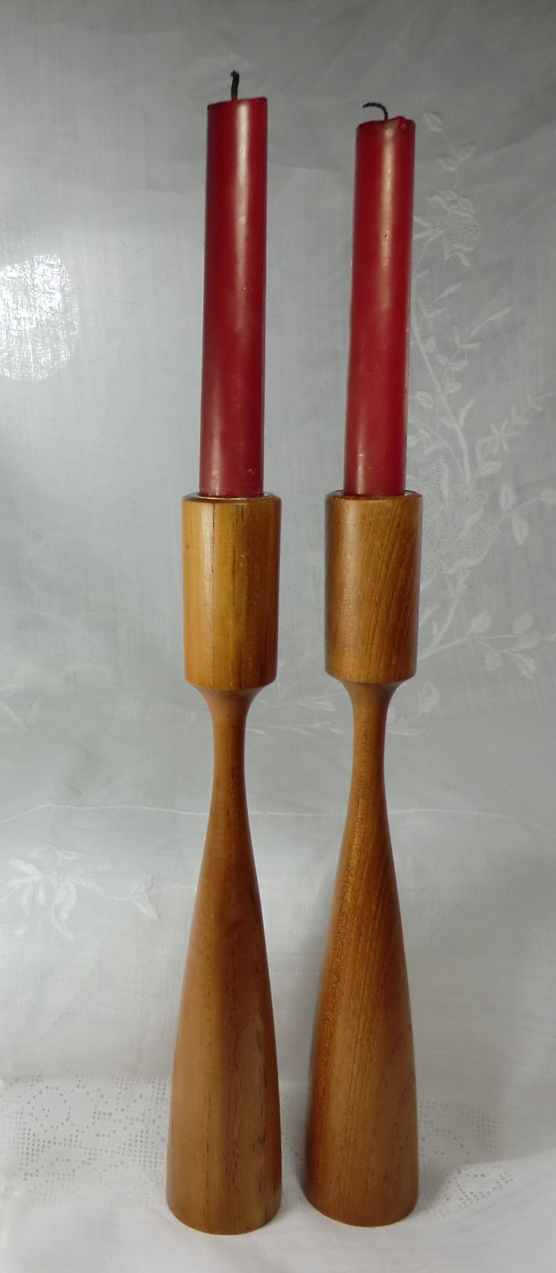 Pair Danish Mid Century Modern Candlesticks Brass Inserts 11" t Pair Danish Mid Century Modern Candlesticks Brass Inserts 11" t