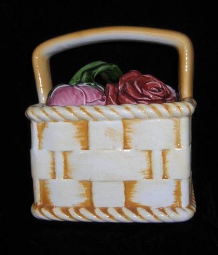 Sarreguemines French Faience Majolica Cookie Jar Basket with Roses Sarreguemines French Faience Majolica Cookie Jar Basket with Roses