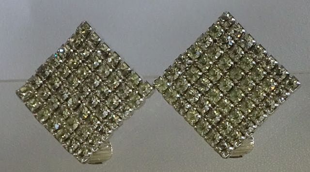 Pair Crystal Rhinestone Pave Earrings Diamond Shape Pair Crystal Rhinestone Pave Earrings Diamond Shape