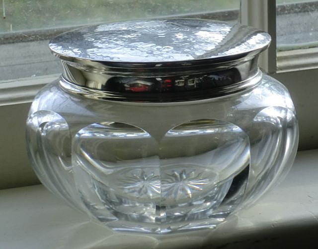 Kerr Sterling Silver Vanity Jar Large Cut Glass Arts & Crafts Kerr Sterling Silver Vanity Jar Large Cut Glass Arts & Crafts