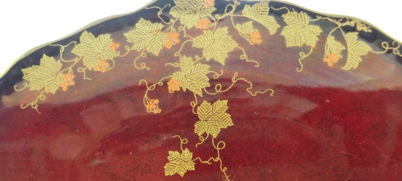 Crown Devon Fielding's Ruby Lustrine Oval Dish Gold Leaf Vines Crown Devon Fielding's Ruby Lustrine Oval Dish Gold Leaf Vines