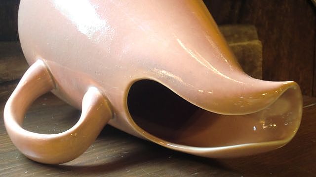 Russell Wright Mid Century American Modern Ceramic Teardrop Pitcher in Coral ca. 1939- Russell Wright Mid Century American Modern Ceramic Teardrop Pitcher in Coral ca. 1939-