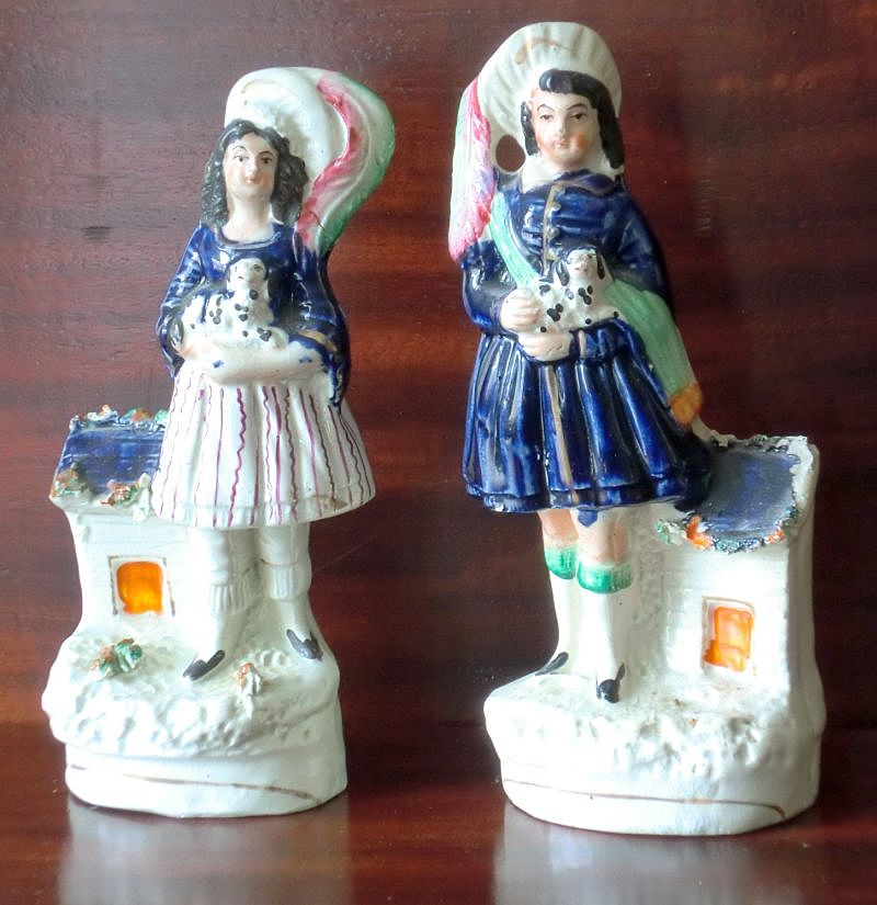 Pair Staffordshire Figurines Prince & Princess Royal with King Charles Spaniel Dogs ca. 1850 Pair Staffordshire Figurines Prince & Princess Royal with King Charles Spaniel Dogs ca. 1850