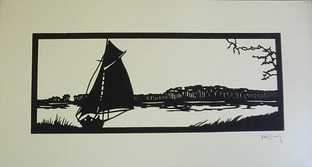 Scherenschnitte Hans Brach Sailboat on the River Paper-cutting Germany 1920s Scherenschnitte Hans Brach Sailboat on the River Paper-cutting Germany 1920s