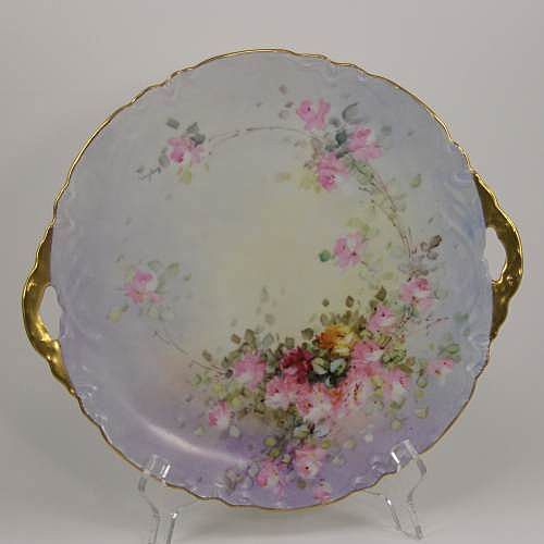 Moritz Zdekauer MZ Austria Cake Plate Hand Painted Roses Porcelain 11" ca 1900 Moritz Zdekauer MZ Austria Cake Plate Hand Painted Roses Porcelain 11" ca 1900