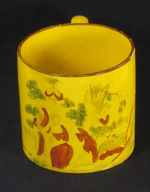 Child's Canary Yellow Mug Cup Transfer Printed English ca 1815 Child's Canary Yellow Mug Cup Transfer Printed English ca 1815