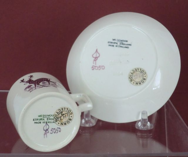 Wedgwood Alfred Powell Arts & Crafts Leaping Stag Demitasse Cup & Saucer Pink Lustre Luster c. 1920s-30s Wedgwood Alfred Powell Arts & Crafts Leaping Stag Demitasse Cup & Saucer Pink Lustre Luster c. 1920s-30s